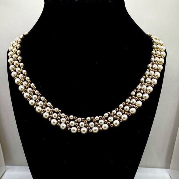 AVO Vintage Gold & Pearl Fashion Choker by Napier - Picture 1 of 12